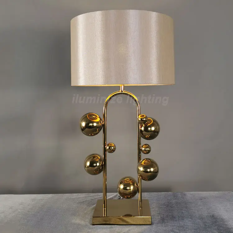 Post modern table lamp gold metal ball decorative LED desk lamp fabric E27