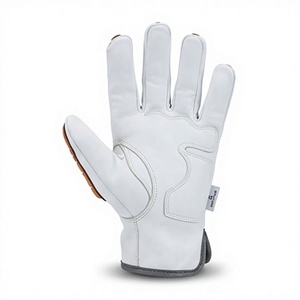 Gants de travail anti-choc en cuir de chèvre blanc, robustes, avec protection en caoutchouc TPR orange, gants de sécurité mécanique - Product Image 4