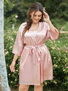 Kimono de luxe à manches longues demoiselle d'honneur Satin femmes Robe de couchage Robes de mariée en soie - Product Image 2