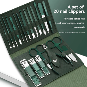 <span class=keywords><strong>Set</strong></span> completo <span class=keywords><strong>per</strong></span> <span class=keywords><strong>Manicure</strong></span> <span class=keywords><strong>professionale</strong></span> in acciaio verde scuro da 20 pezzi con forbici in pelle morta e Kit <span class=keywords><strong>per</strong></span> Nail Art <span class=keywords><strong>per</strong></span> la toelettatura - Product Image 1