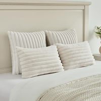 Lot de 2 Housses de Coussin en Fausse Fourrure Solide, Douces et Moelleuses, Rayées, Style Nordique Moderne, 45x45 cm, Crème