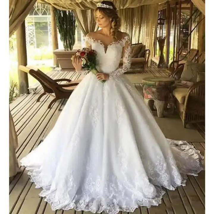 Arabic Dubai Wedding Dresses With Appiques Lace Women V Neck Full Sleeves Bridal  Gowns Black Girls Lace Up Vestidos De Novia - AliExpress