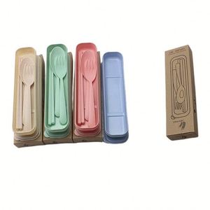 Juego de Cubiertos Ecológicos Reutilizables de Paja de Trigo, Tenedor, Cuchara y Palillos, Juego de Cubiertos Portátiles para Viaje - Product Image 2