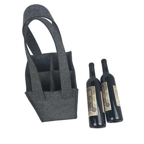 Custom Logo Printing Durable Heavy Duty Two Bottles Kitchen Use Large Felt Wine Bag for Beer Packaging Button Closure