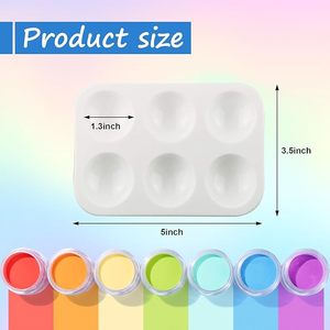 Palette de plateau de peinture en plastique blanc, palette de mélange aquarelle rectangulaire 6 puits en vrac, palette de peinture acrylique de plateau de support de peinture - Product Image 2