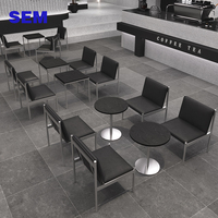 Sedia Moderna SEM Rivestita in Pelle Nappa Ecologica, Set Tavolo da Pranzo in Acciaio Inossidabile e Legno Massello, Arredamento per Caffetteria