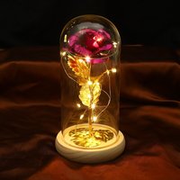 Bunga mawar buatan kerajinan plastik, bunga mawar abadi Hari Valentine dengan lampu LED untuk wanita istri pacar hadiah romantis