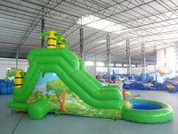 Toboggan aquatique gonflable Jungle Palm Tree 6,3x2x3,4m en PVC, toboggan aquatique gonflable commercial avec piscine à jets d'eau pour enfants