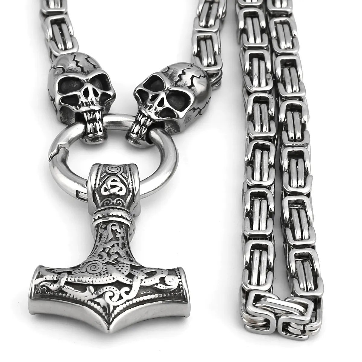 Hip-hop Stainless Steel All-match Punk Style Domineering Retro Totem Skull Pendant All-match Necklace