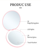Logo personnalisé Mini miroir cosmétique de maquillage rond double face rechargeable par USB avec lumière LED Miroir de poche pliant portable