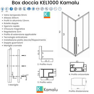 Box Doccia Kamalu KEL1000 70x130cm Angolare con Doppia Porta Scorrevole, Vetro 8mm, Altezza 200cm, Design Moderno con Telaio in Acciaio Inox - Product Image 3