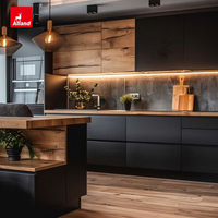 Table îlot de rangement haut de gamme Alland, en contreplaqué mélaminé, armoire de cuisine moderne avec robinet pour salle à manger