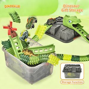 مسار سباق الديناصورات الكهربائي EPT 186 قطعة |   لعبة مسار مرن قابلة للتجميع مع سيارات LED ونماذج ديناصورات للأطفال - Product Image 5