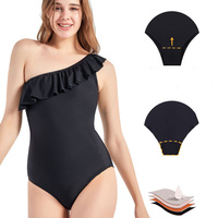 Herbruikbare menstruatiebadkleding voor dames, 4-laags lekvrij, asymmetrisch gerimpeld badpak, OEM ODM op maat gemaakte groothandel monokini