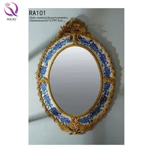 Chinese antique blue and white porcelain wall oval mirror wall decoration with mirror wall decor Brass act the role
