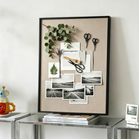 Tableau d'affichage mural minimaliste noir en bois massif, abstrait, fait main, en tissu, avec épingles, style Wabi Sabi neutre, pour bureau et chambre