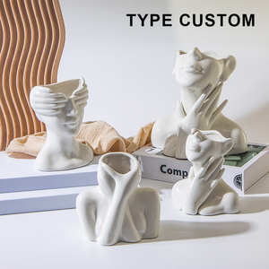 Mini vasi per candele corpo femminile argilla floreale <span class=keywords><strong>vaso</strong></span> per il viso in ceramica rustica vasi in ceramica per il viso della donna per il pezzo del centro di nozze - Product Image 3