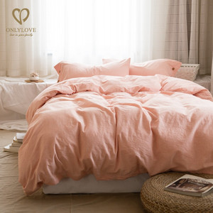 Ensemble de draps de <span class=keywords><strong>lit</strong></span> en lin 100% <span class=keywords><strong>rose</strong></span> de luxe Taitang Hotel, motif uni moderne, taille Queen King avec housse rayée, quantité simple - Product Image 1