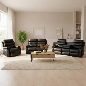 Conjunto de sofá seccional modular reclinable y retráctil, con portavasos abatible, hecho de piel sintética, adecuado para el hogar. - Product Image 2
