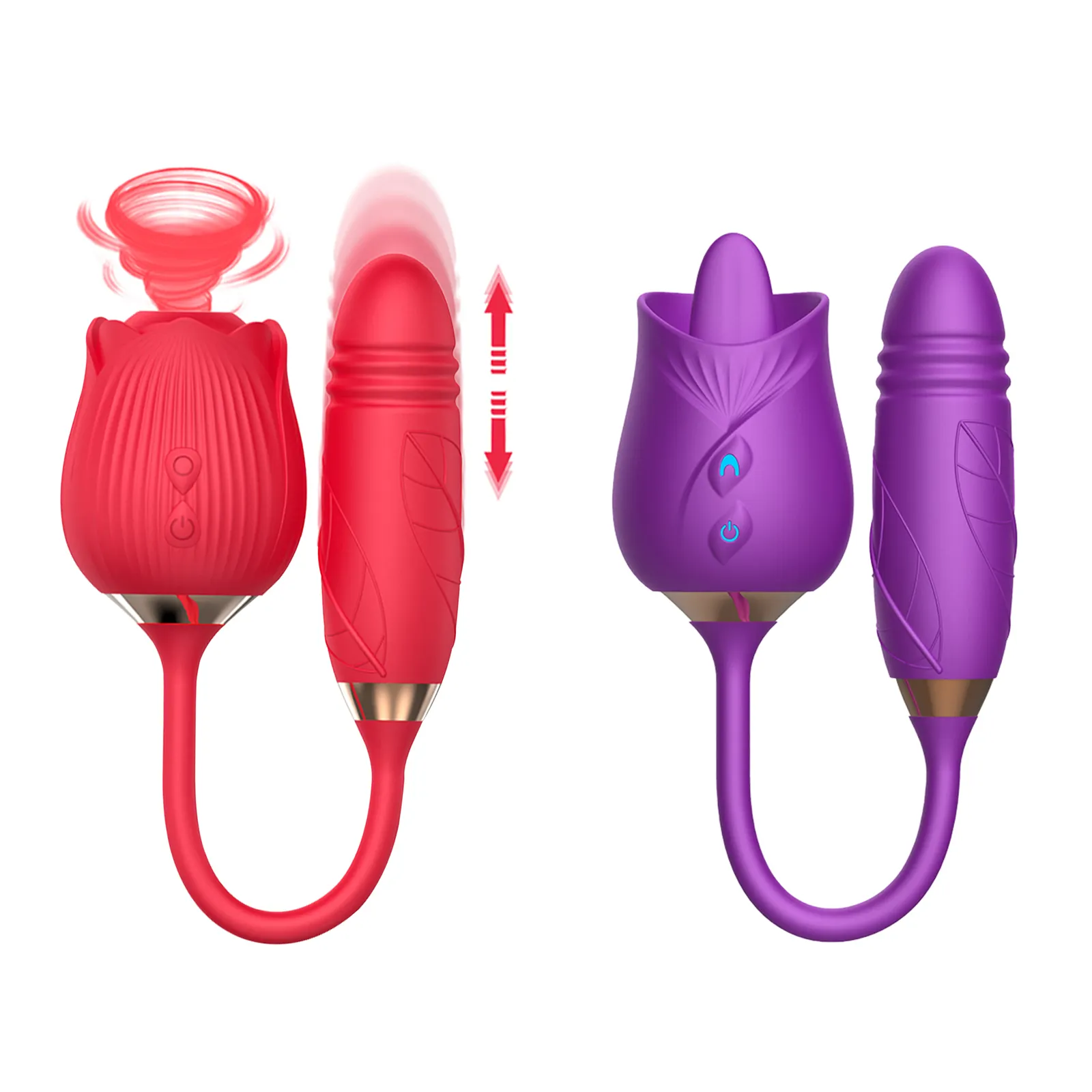 Aimitoy Custom Logo Rose Toy with Rose Dildo Vibrating Clitoral Rose with Penis 3 in 1 Rose Shape Vaginal Sucking Rose Vibrators