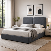 Lit plateforme moderne de luxe en tissu, cadre de lit rembourré minimaliste, tête de lit rembourrée élégante, confortable pour la chambre à coucher