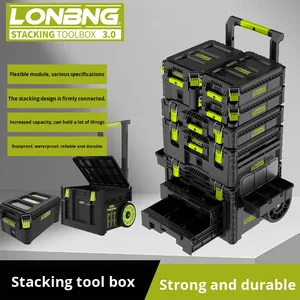 Heavy-Duty Waterproof <strong>Rolling</strong> <strong>Tool</strong> <strong>Box</strong> with Off-Road Wheels, Stackable Organizer Storage System, Industrial-Grade Black Green - Product Image 2