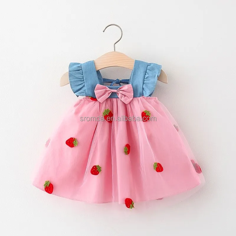 Schlussverkauf Punkte bedruckte Kleidung Kleid Mädchen Denim Tullkleid Baby Mädchen Sommerkleider Großhandelspreis