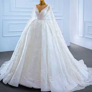 Para Jancember RSM67228 vestido de baile moderno vestido de novia para mujer con cuello en V Robe De Marie con mangas largas y decoración de encaje - Product Image 3