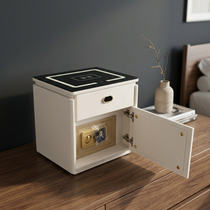 white antique modern nightstand Tempered glass top nightstand 1 drawer Combination lock and <b>bedside</b> <b>table</b> Bedroom Furniture - Product Image 1