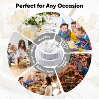 Ensemble de vaisselle jetable écologique en PET de 350 pièces, kit de vaisselle, assiettes, tasses, couverts, serviettes, bordure dorée, sans BPA, compatible congélateur/micro-ondes