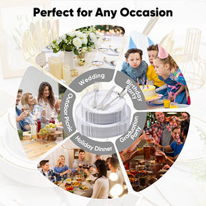 Ensemble de vaisselle jetable en PET de 350 pièces, kit complet de vaisselle, assiettes, gobelets, couverts, serviettes, sans BPA, écologique, micro-ondable, pour les fêtes - Product Image 4