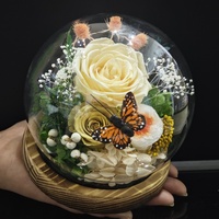 Décoration de boule de cristal avec papillon et fleur éternelle, rose préservée, boîte cadeau de fleurs naturelles