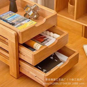 Office Organizer Wooden <b>Desktop</b> Storage Rack Multi Layer Drawer Style Tabletop <b>Shelf</b> For Home Office Use - Product Image 2