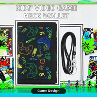 Dompet Leher Dada Portabel Anak Unisex Berbahan Kulit Asli Lapisan PU dengan Ritsleting Pendek, Motif Kartun Video Game