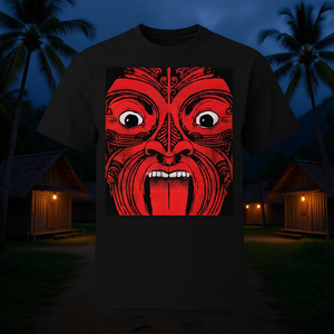 T-shirt guerrier maori rouge avec motif visage tribal, vêtements décontractés pour hommes - Product Image 3
