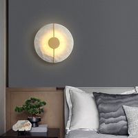 Applique Murale LED Moderne de Luxe en Marbre Doré pour Chambre, Salon, Salle à Manger, Décoration Intérieure, en Laiton Rond ou Rectangulaire