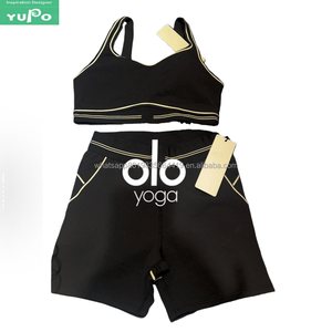 Conjunto de Shorts de Spandex de Cintura Alta con Aloe, Suaves y Elásticos, con Letras Bordadas, <span class=keywords><strong>Ctm</strong></span>, Realza la Figura, Ropa Deportiva de 2 Piezas para Yoga y Fitness - Product Image 1