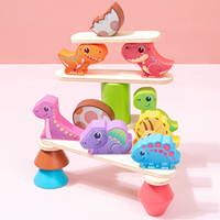 Jeu de construction en bois pour enfants : Dinosaures de dessin animé à empiler, blocs d'équilibre, jeu de société personnalisé