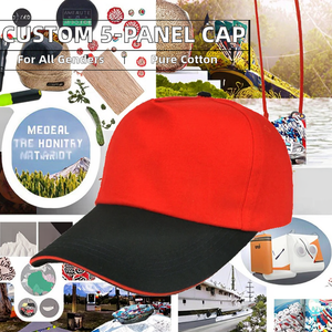 Casquette de baseball classique en coton de qualité supérieure OEM, 5 panneaux, boucle métallique, cadre bicolore, logo brodé personnalisé, motif feuille et point - Product Image 2