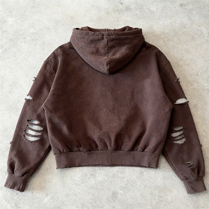 Manufacturers for Customs <strong>Clothes</strong> Ripped 100% Cotton Stone Acid Wash Zipper Double Layer Distressed Waffle Hoodies <strong>Men</strong> - Product Image 2