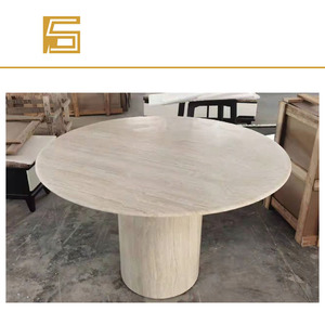 Mesa de comedor de travertina de piedra natural italiana, moderna, redonda, de mármol - Product Image 1
