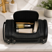 Sac de toilette pour homme en cuir PU avec logo personnalisé, grande capacité, trousse de toilette de voyage, pochette de maquillage imperméable, vente en gros