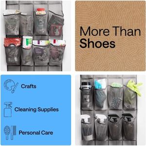 Over the Door <b>Shoe</b> Organizer 24 Large Breathable Mesh Pockets Hanging <b>Storage</b> Holder <b>Space</b> <b>Saving</b> Closet Rack Holds up to 40 Lbs - Product Image 6