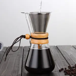 Pot kopi kaca transparan CIP Kayu anti panas panci berbagi kopi dengan skala kapasitas besar 2023 produk grosir