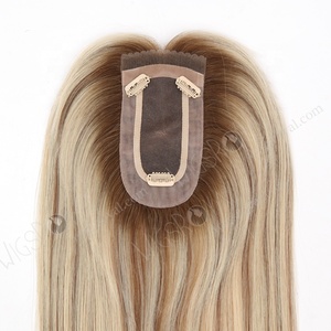 Luxe 20 Pouces Remy Cheveux Humains Brunette Brun Blonde Diverses Couleurs Réaliste Avant de Lacet Mono Top Cheveux Topper - Product Image 3