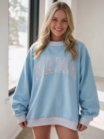 Sweatshirt Wanita Oversize Mockneck Garment Dyed 3D Puff Print Katun Fleece Pullover Jumper Atasan Kasual