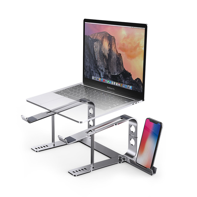 Detachable Light Weight Notebook Cooling Stand Aluminum Alloy Silver Gray Color Mobile Holder 15.6 Inch Laptop Cooler Stand