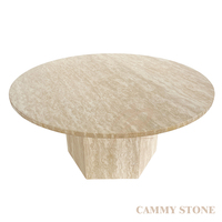 Table basse ronde en marbre travertin beige naturel, style moderne et simple, pour salon, chambre, hôtel, villa, par Cammy Stone