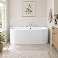 Baignoire Balnéo en Acrylique Luxe Léger avec Jets d'Eau, Bassin Ovale de 1500 mm et Façade Arrondie pour Installation Murale