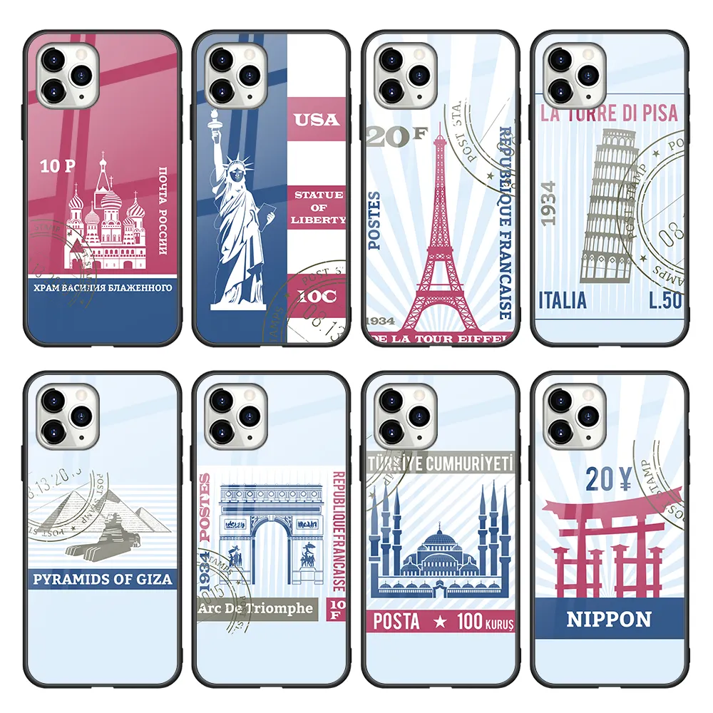 World Building Liberty Eiffel Tower Glossy Hard Tempered Glass Mobile Phone Cases & Covers for iPhone 13 12 XR 11Pro Max